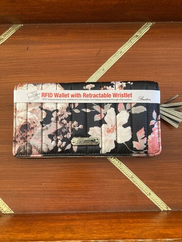 Buxton Ladies Gorgeous Floral Wallet new expandable wrist strap black silver - Picture 14 of 14