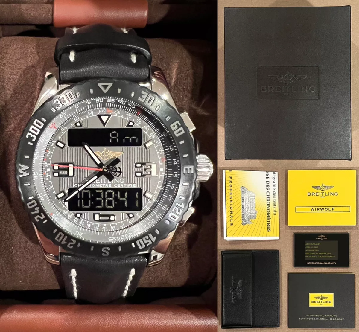 BREITLING Airwolf Raven Grey Black w Full Box Papers A78364