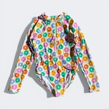 Hanna Andersson Floral Rash Guard Swimsuit Multicolor Size 12 One Piece Zip NWOT