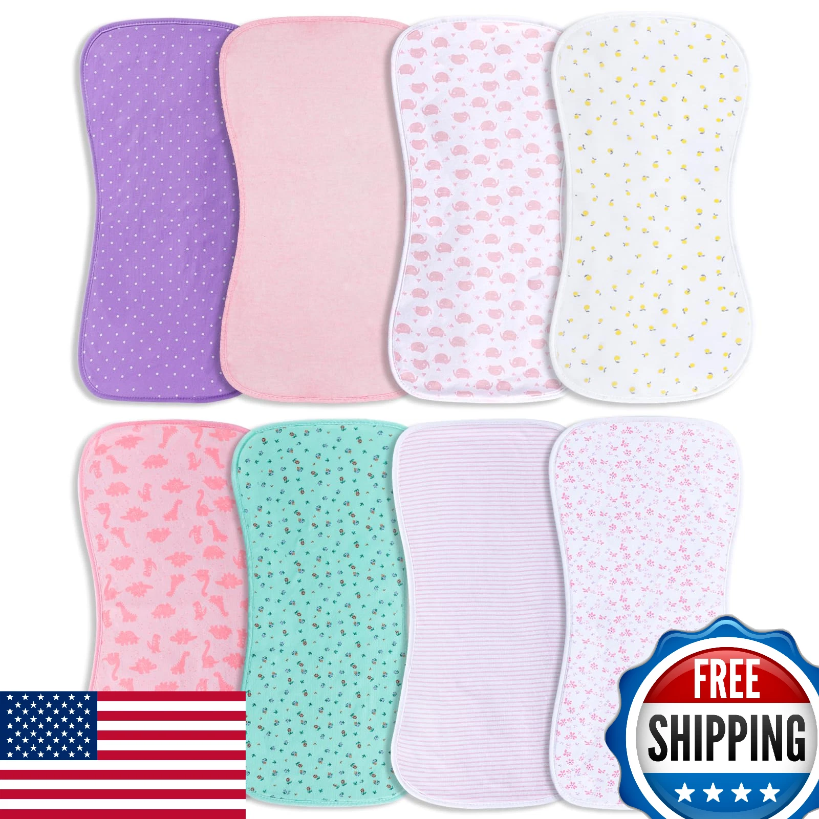 Hakochia Organic Cotton Baby Burp Cloths 8-Pack Large Soft Absorbent Unisex