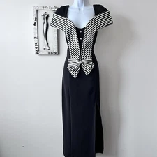 Vintage Aspeed 80s 90s Off The Shoulder Cocktail Black Gown Maxi Dress Size M-L