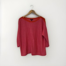Eileen Fisher Sweater Womens 1X Pink Orange Linen Knit Boat Neck 3/4 Sleeve