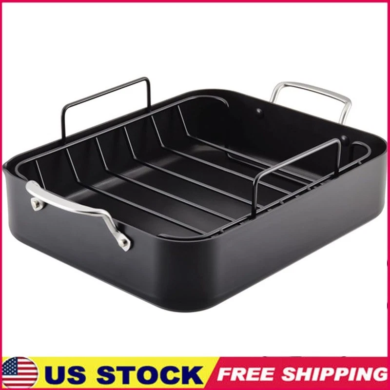 Nonstick Aluminum Roasting Pan W/ Removable Rack Even Heat Distribution New