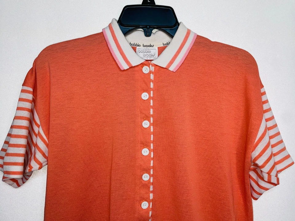 Camiseta Top Bobbie Brooks Para Mujer Mediana De Colección Groovy Botón Naranja Manga Corta Foto 3 de 4