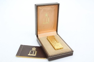 F Vintage Dunhill Rollagas Lighter. Gold Plated Bark Pattern. No Spark. Cased