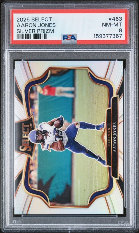 2025 PANINI SELECT SILVER PRIZM #463 AARON JONES PSA 8