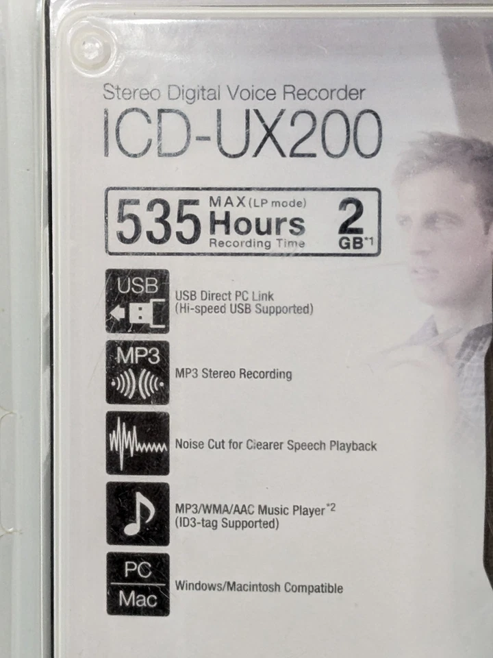 Sony ICD-UX200 Stereo Digital Voice Recorder USB 2GB MP3 2010 Windows/Mac New - Image 2 of 4