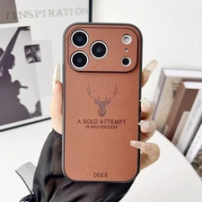 Luxury PU Leather Elk Deer Back Case For iPhone 17 Pro Max 16 15 14 13 12 11 XR