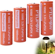 (4-Pack 18500 3.2V LiFePO4 Solar Batteries, 18500 3.2 Volt 1000mAh Lithium Iron