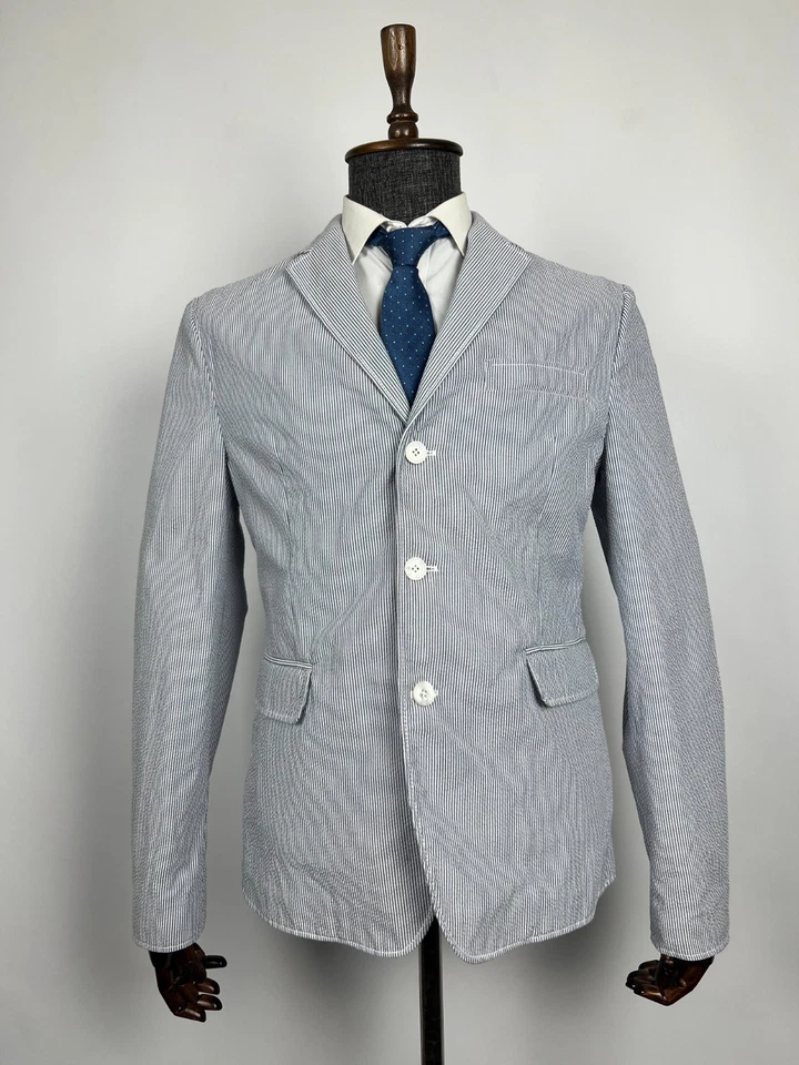 Dsquared Men's White Blue Striped Unlined Italian Blazer Jacket Size US 42 EU 52 - Image 3 of 4