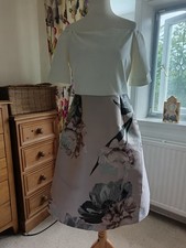 Image of TED BAKER Size 3 UK 12 BNWT Woodland Print Cathiey Jacquard Bardot Dress RRP£239