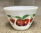 VINTAGE FIRE KING SPLASH PROOF BOWL APPLES & CHERRIES 4 QT  9.5"x 6"