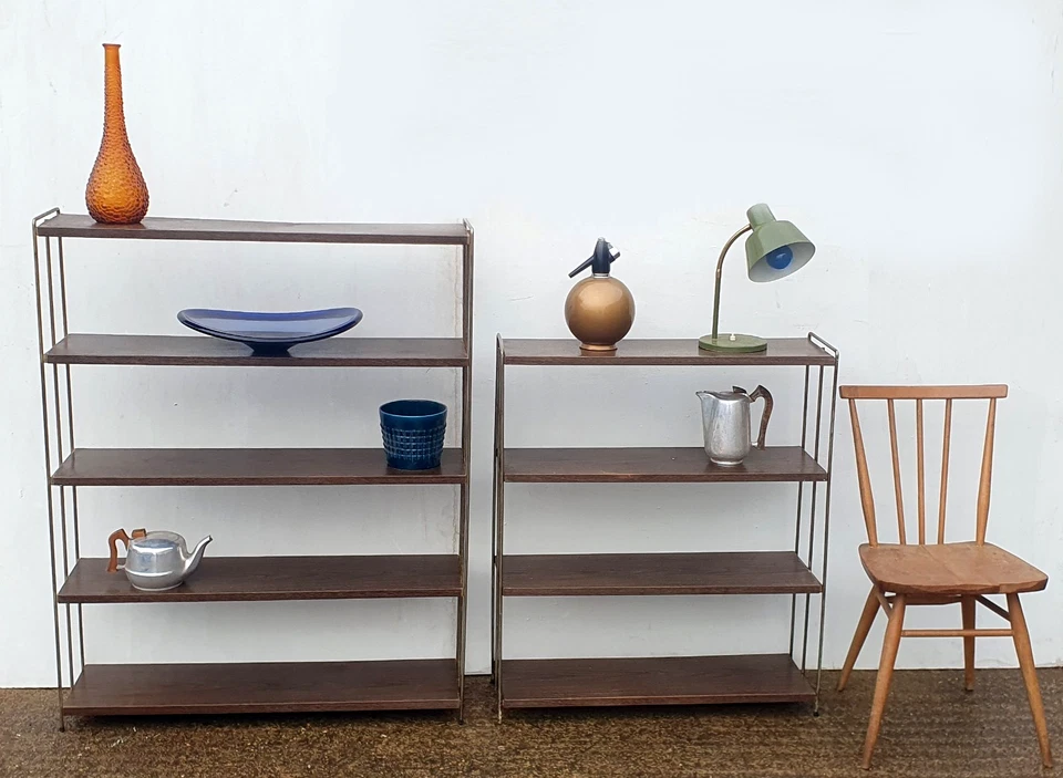 Mid Century Metal Teak Effect Ladderax Style Modular Shelving - Image 2 of 4