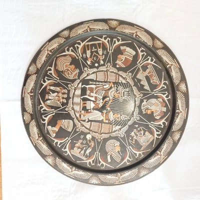 mes-1753	Großer Vintage ägyptischer Wandteller Durchmesser: 71cm Kupfer/Metall - Bild 1 von 2