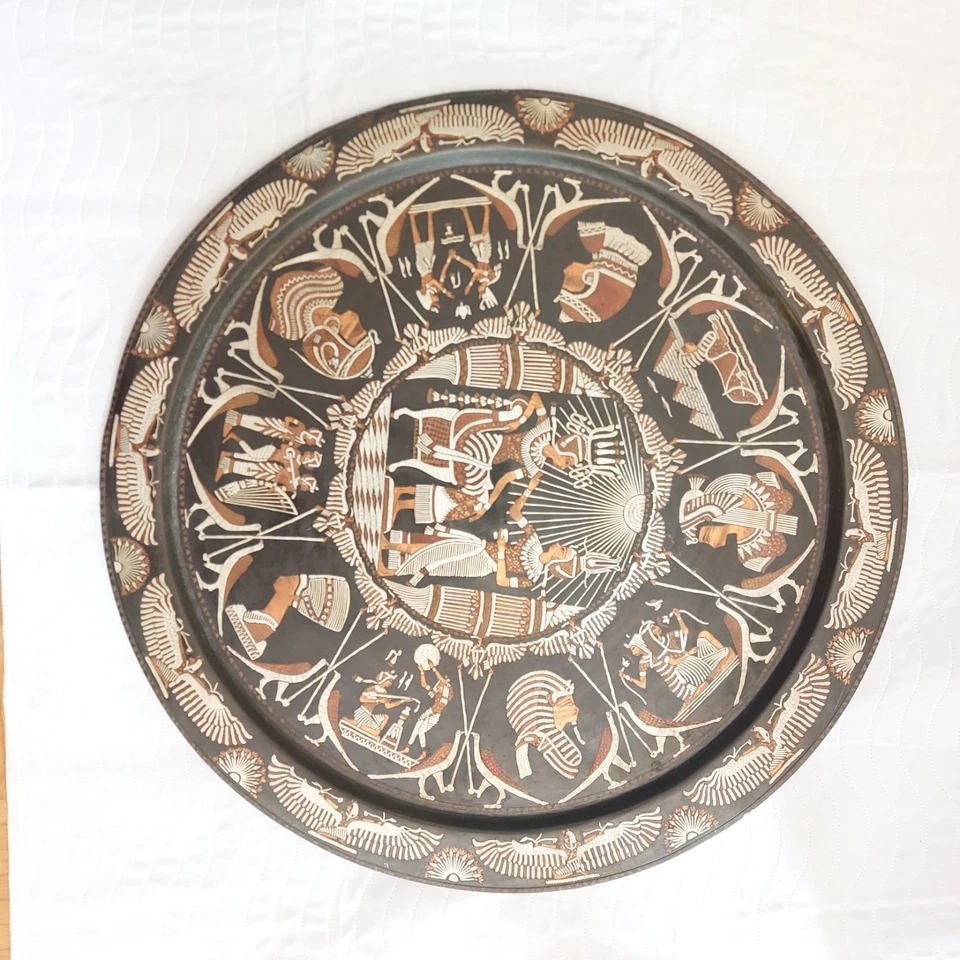mes-1753	Großer Vintage ägyptischer Wandteller Durchmesser: 71cm Kupfer/Metall - Bild 1 von 2