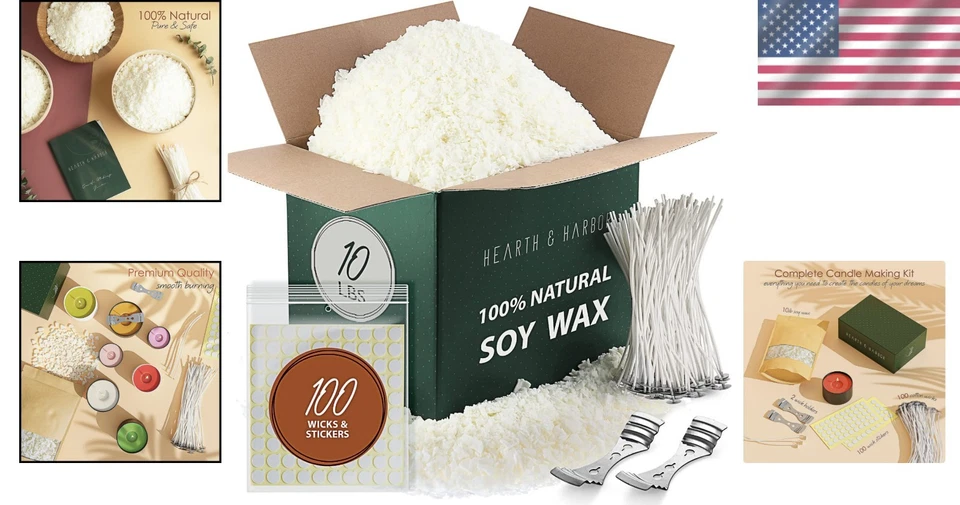 All-In-One Candle Making Kit: 10 lbs Organic Soy Wax with Wicks & Accessories - Image 2 of 4