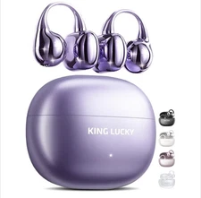 King Lucky Clip On Open Ear Wireless Earbuds Purple 
