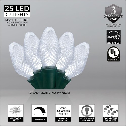 25 LED Christmas Light C7 Indoor Outdoor Home Holiday Party String Lights 17ft - Picture 5 of 7