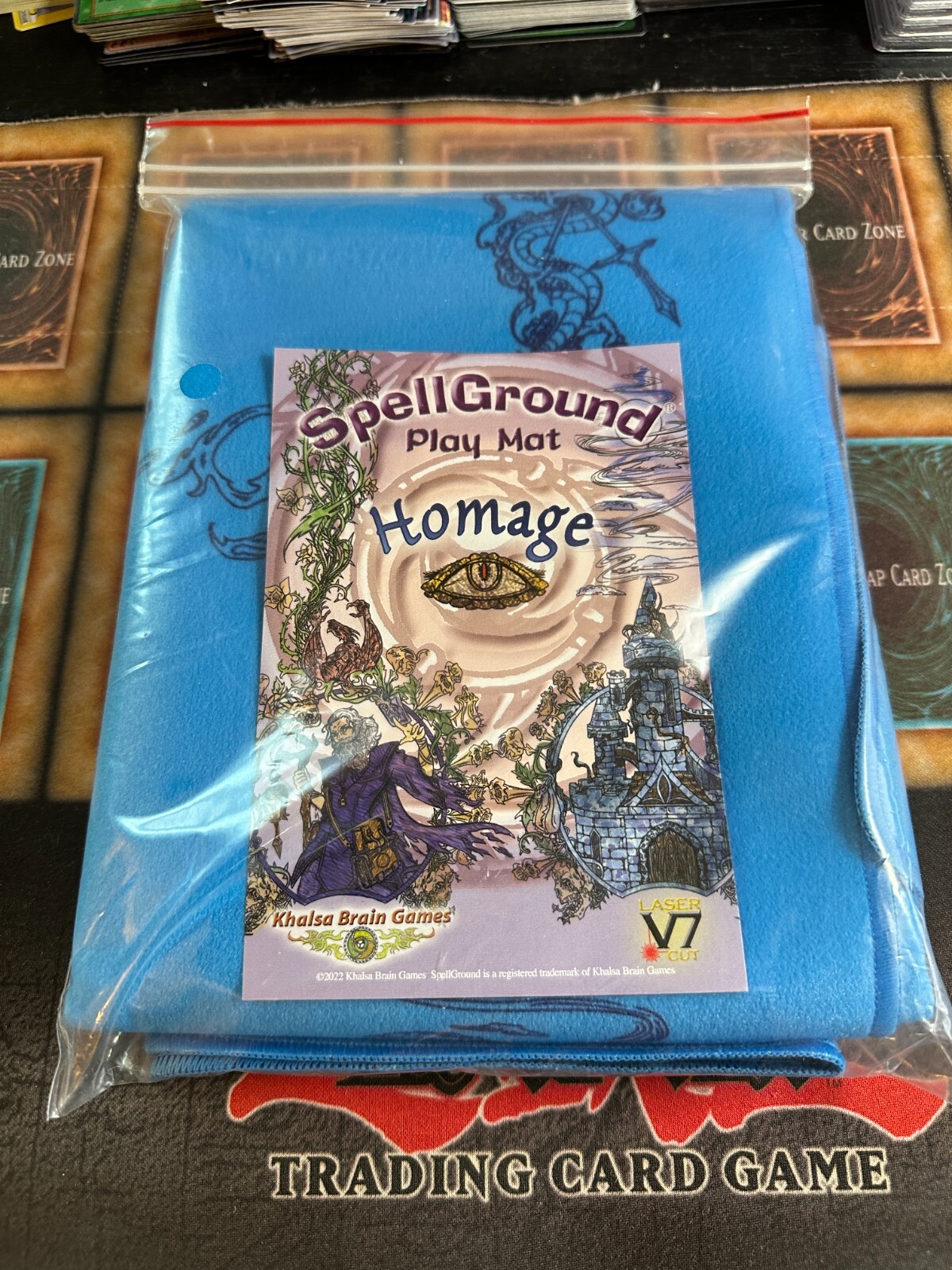 Spellground 2 Player Playmat Light Blue Homage V7 Cloth Fabric Yugioh