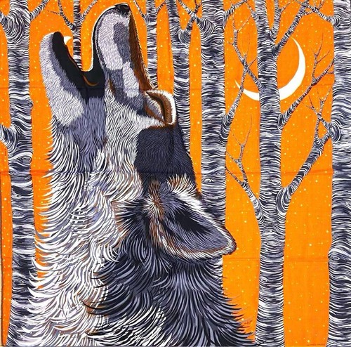 HERMES Carre H 100 Cashmere Silk Scarf Shawl Awooooo Orange Rare Near Mint - Picture 3 of 9