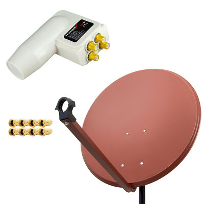 PremiumX SAT Anlage 100cm Satelliten Antenne ALU Rot Schüssel Spiegel Quad LNB