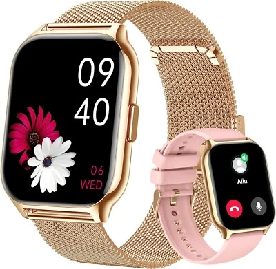 Smartwatch Damen 2 Zoll Bluetooth Anruffunktion iOS-Apple & Android Gold Rosa