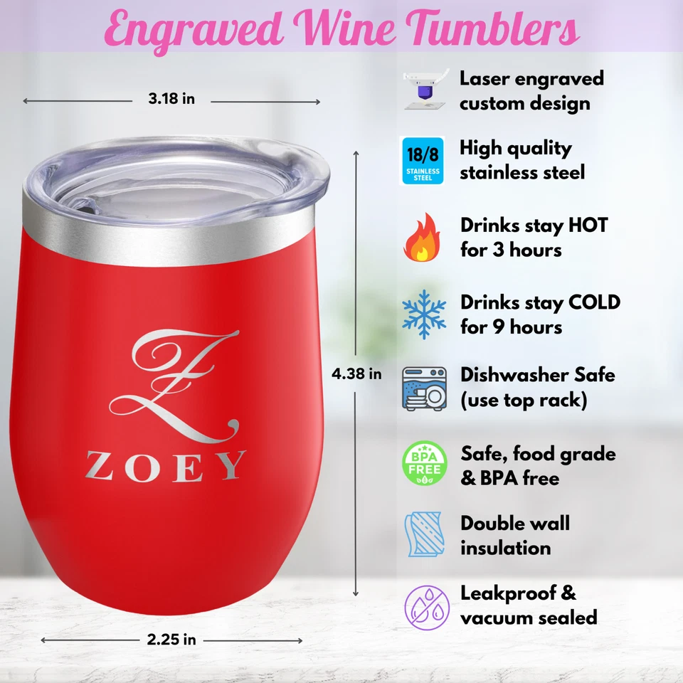 Vaso de vino personalizado con tapa - Taza de viaje grabada de 12 oz vaso a prueba de fugas Foto 4 de 4