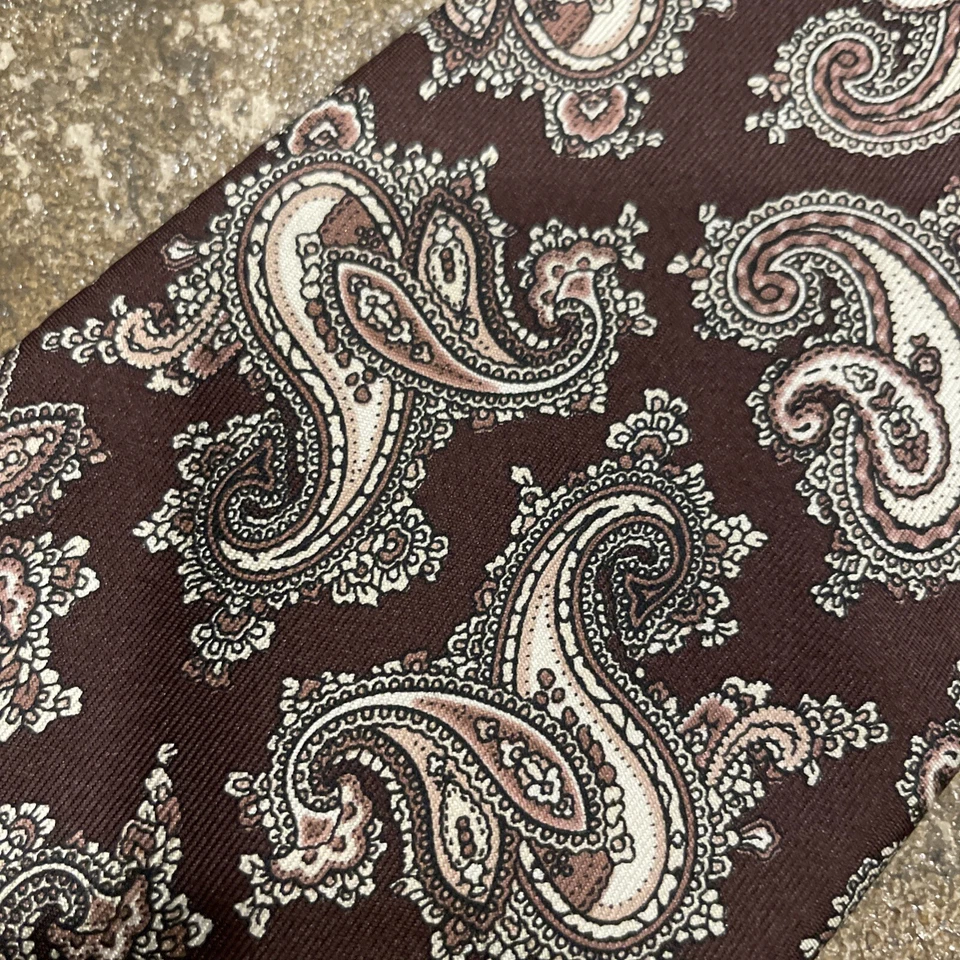 Corbata Hardy Amies Para Hombre Corbata Londres Toda Seda Marrón Paisley 57"x3.5" Foto 4 de 4