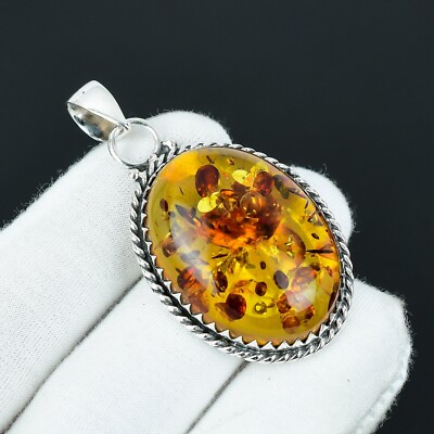 Natural Baltic Amber Gemstone Pendant 925 Sterling Silver Handmade Jewelry Gifts