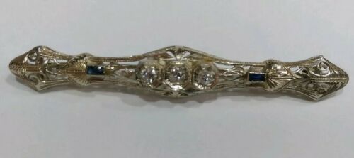 Antique Diamonds & Sapphires Set In 18k Bar Pin - image 1