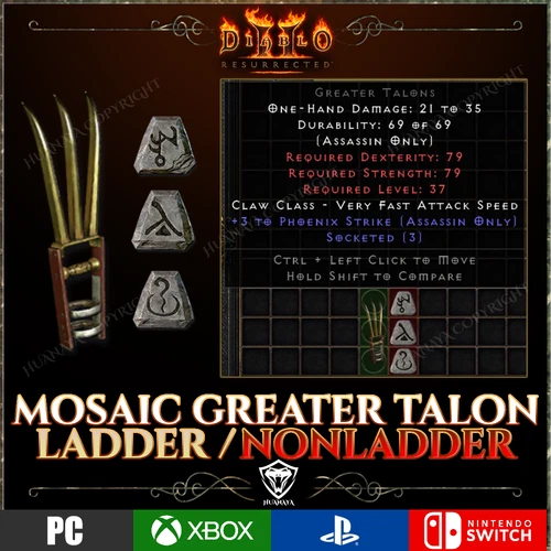 ✅ D2R MOSAIC GT LADDER 5 ✅ PC PS4 PS5 XBOX SWITCH ✅ DIABLO 2 RESURRECTED ✅ TALON