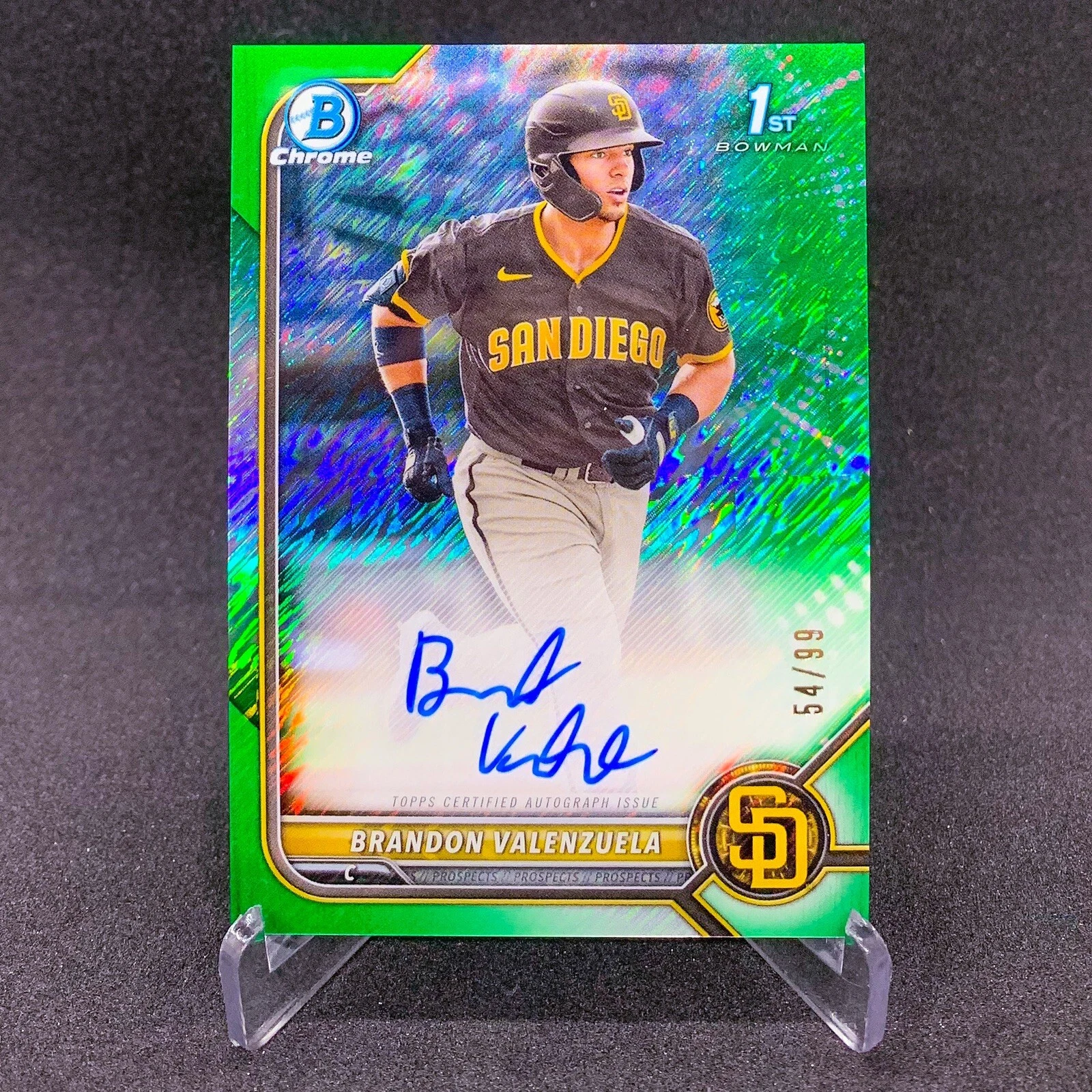 2022 Bowman Chrome Brandon Valenzuela Green Shimmer Auto /99 Autograph 1st RC