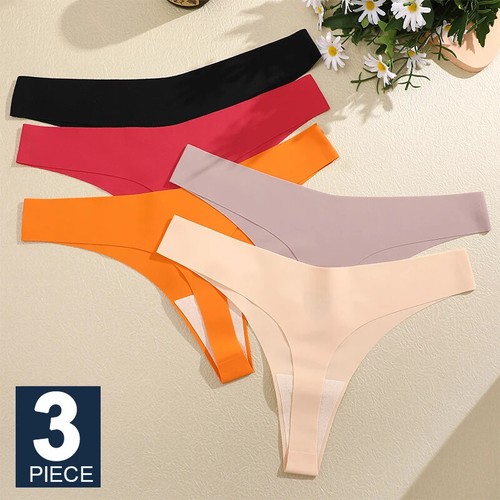 1/3PCS Seamless Thong Women Ice Silk T-back Breathable Crotch Briefs Lingerie
