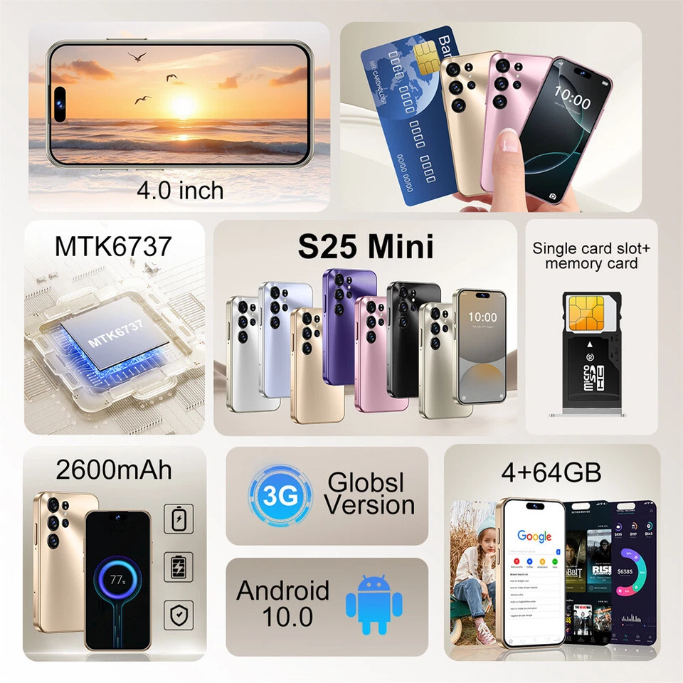 New S25 Mini Smartphone Unlocked Android 4.0'' 4+64GB GSM WCDMA 2600mAh Gifts - Image 2 of 4