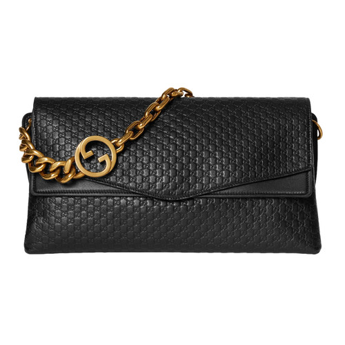 GUCCI $4600 Black GG Leather Large With Chain Shoulder Bag New & Authentic