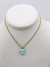 B981-VINTAGE NECKLACE CHILD'S GOLD TONE SETTING/BLUE HEART PENDANT 13" LONG