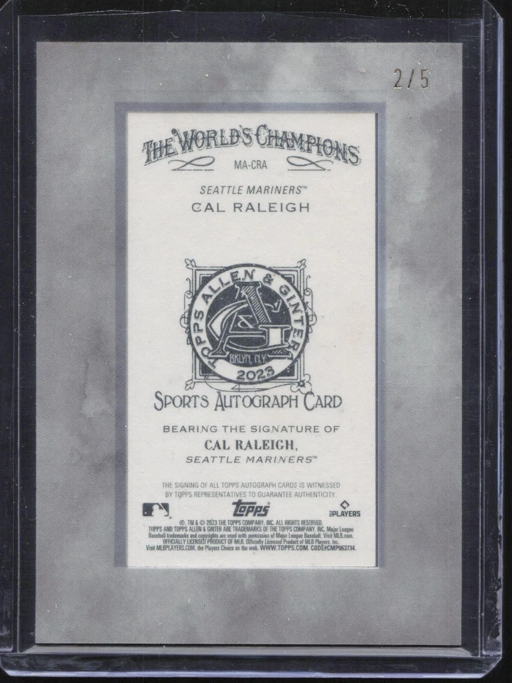 2023 Topps Allen & Ginter X Cal Raleigh Mini Framed Black Gold Ink Auto /5  - Image 2 of 2