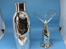 Towle Penguin Silver Plated Cocktail Shaker & Martini Glass