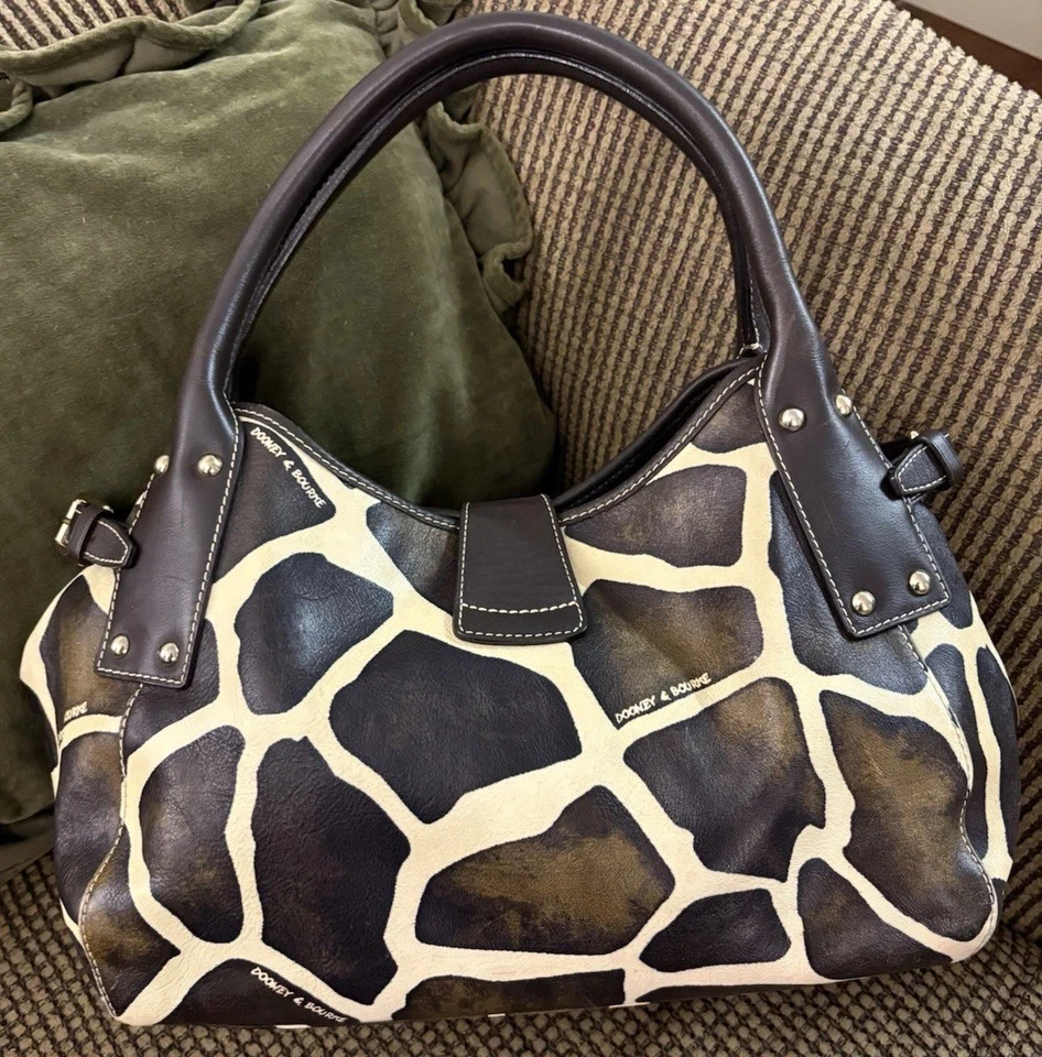Dooney Bourke Brown Exotic Serengeti Giraffe Animal Print Leather Hobo Tote Bag - Image 2 of 4