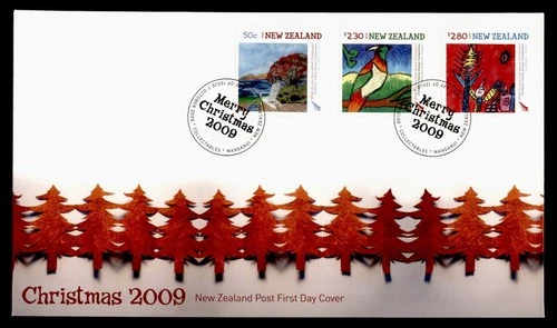 DR WHO 2009 NEW ZEALAND FDC CHRISTMAS ART COMBO $2.80 M79716
