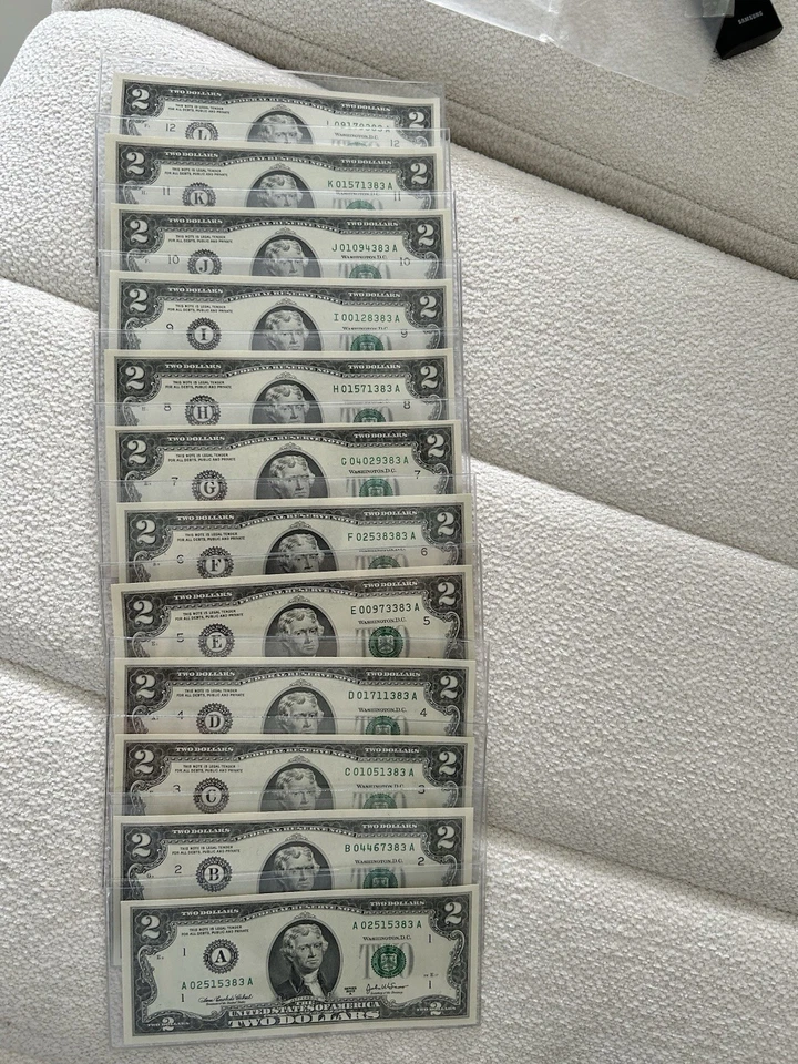 Billetes De 2 Dólar Año 2003 En Secuencia De Letras Y Números De La A a La L - Imagem 4 de 4