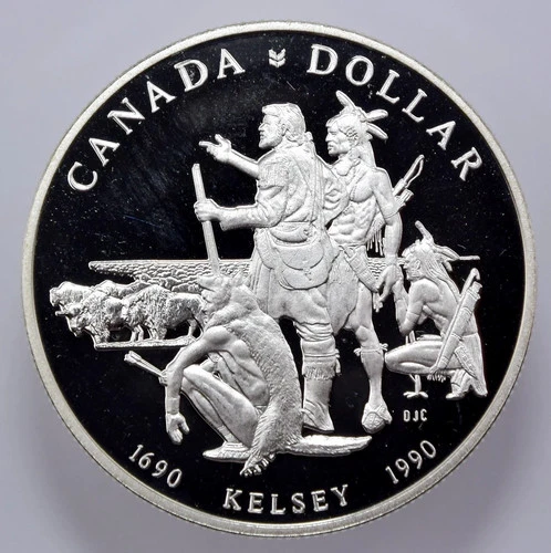 CANADA 1990 Brilliant Proof Canadian Silver Dollar Elizabeth II - Henry Kelsey