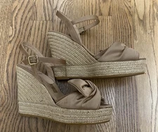Kanna High Wedge Beige Knotted Bow Ankle Strap Size 40 US 9.5 Free Shipping