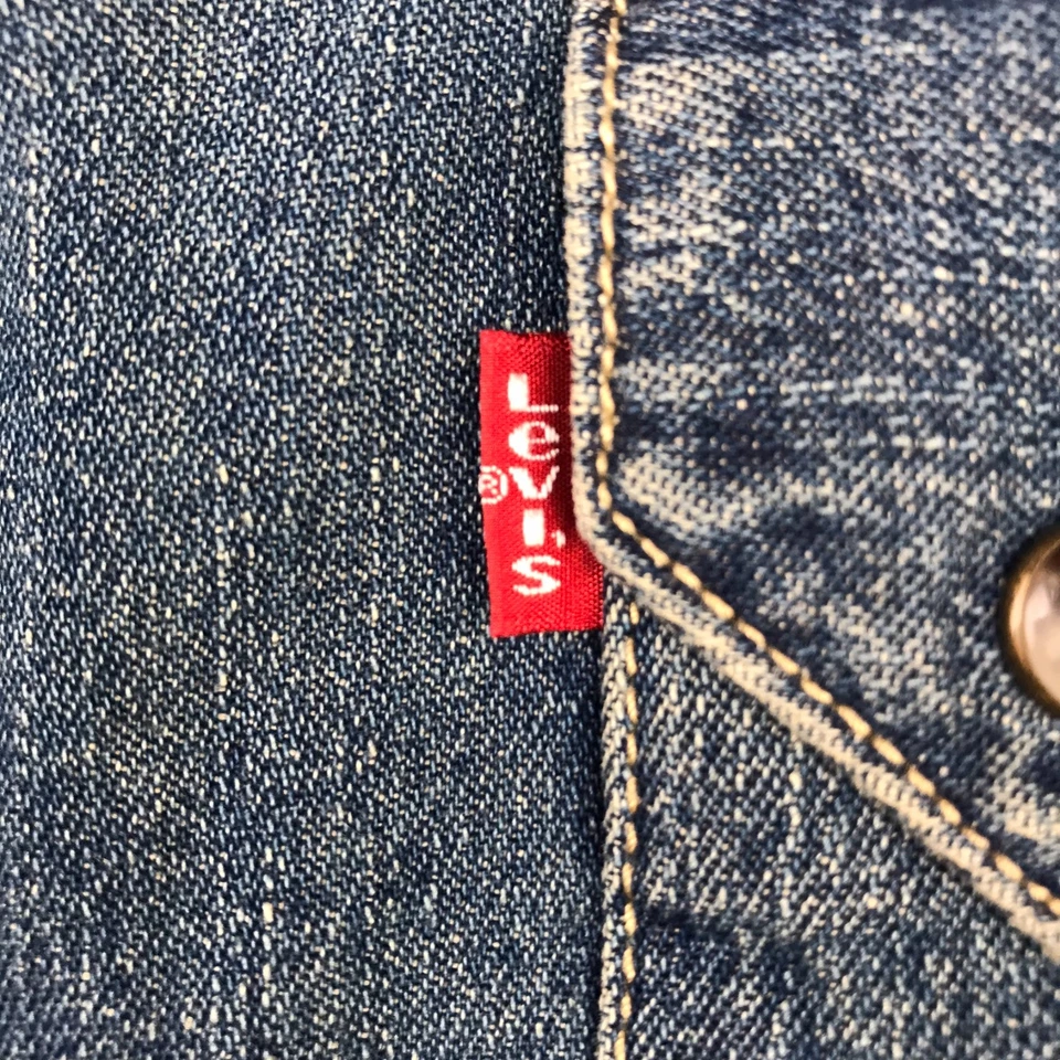 Camisa Levis Denim Western Para Hombres XL Azul Jean Perla Snap Manga Larga Chamarra Foto 2 de 4