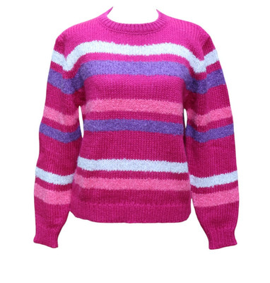 Vtg 80s Penguin Isle Striped Sweater Cozy Fuzzy Maximalist Dopamine Wool Size L