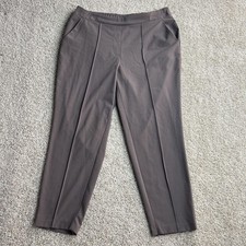 Nine West Dress Pants Womens Med Brown Twill Straight Leg Elastic Waist Stretch