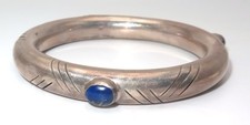 Vintage Blue Lapis Lazuli Cabochon 925 Sterling Silver Heavy Bangle Bracelet 30g