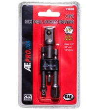 3 PC Hex Drill Socket Driver Adapters 1/4" Shank, 1/4", 3/8in. & 1/2 Inch Drive