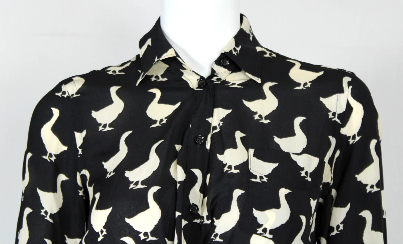 MOSCHINO CHEAP & CHIC Mini Abito Crepe Seta Stampa Anatra Bianco e Nero 40