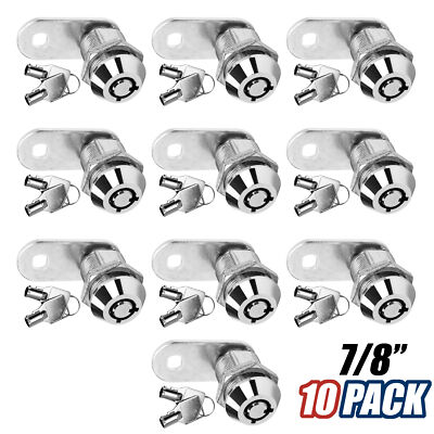 7/8'' Tubular Cam Lock 10 Pack for RV Tool Box Cabinet Chrome Leisure Coachwork